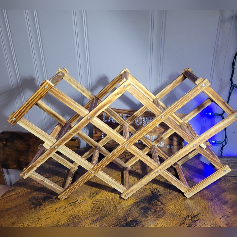 Vintage Wooden accordion Folding Wine Rack